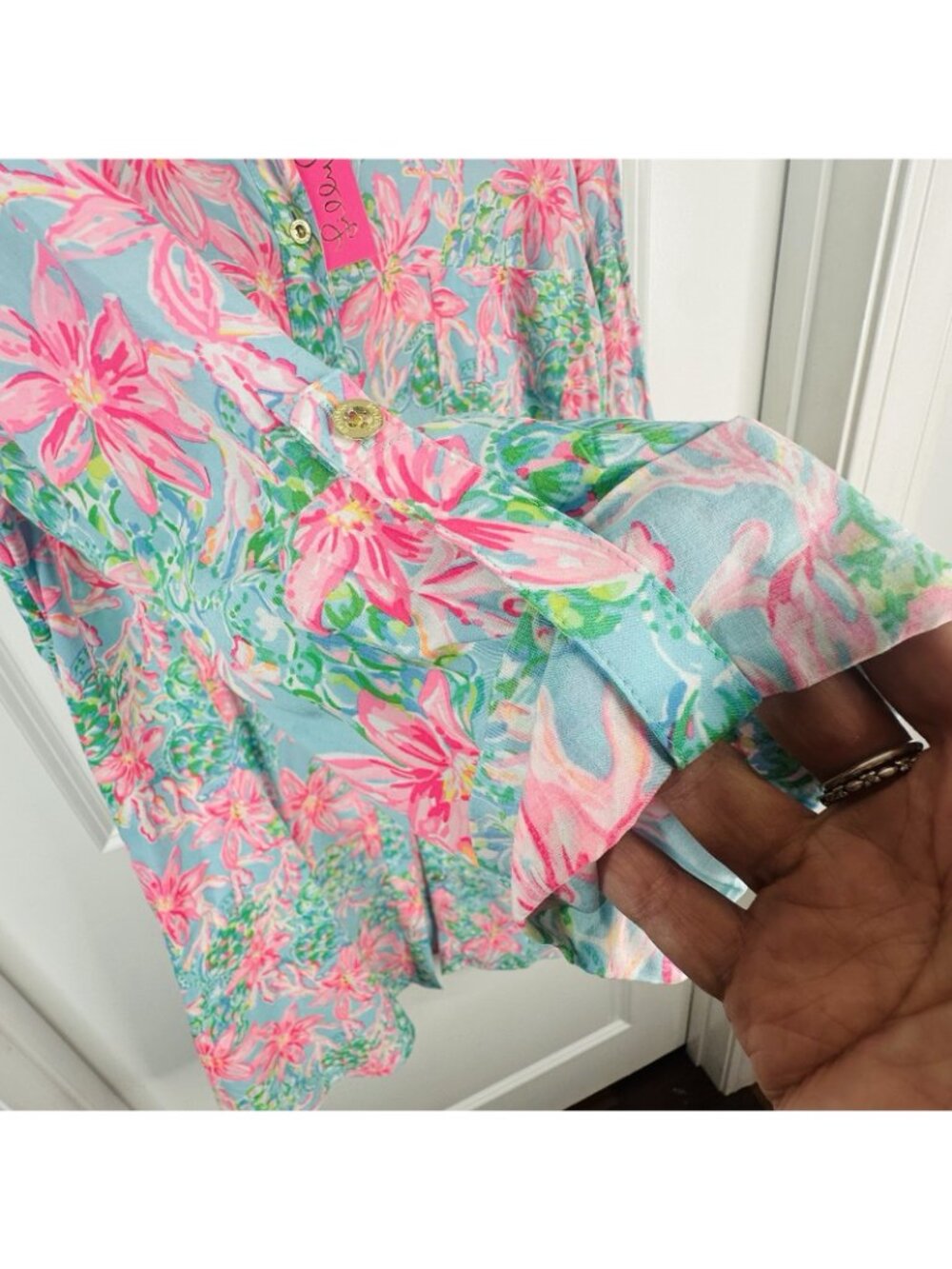 Lilly Pulitzer Skipper Popover Pink Blossom Suite Views Palm Trees Vibrant Sz XL - Picture 14 of 14